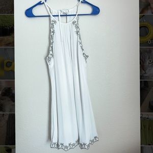White Linen Embroidered Halter Dress